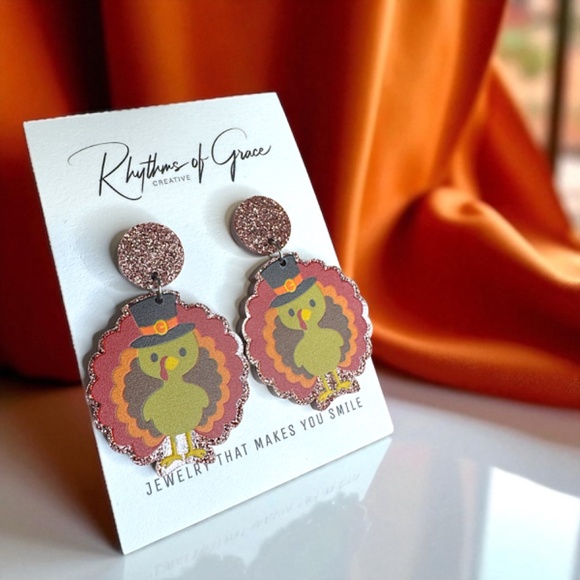 Feast Mode: ON – Glittery Turkey Earrings for Thanksgiving Fun! NWT Jewelry - Picture 6 of 9